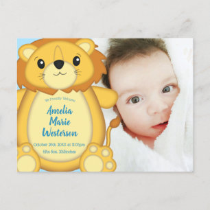 Carte Postale Lion Baby shower Zoo Circus Blue Boy