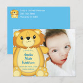 Carte Postale Lion Baby shower Zoo Circus Blue Boy (Devant / Derrière)