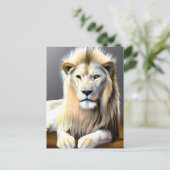 Carte Postale Lion blanc majestueux avec différents yeux colorés (Debout devant)