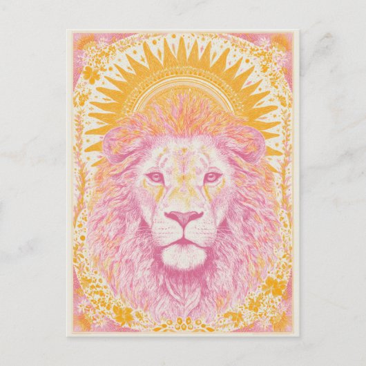 Carte Postale Lion céleste rose et orange (Devant)