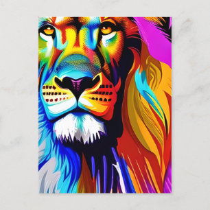 Carte Postale Lion Coloré Art Numérique Anniversaire
