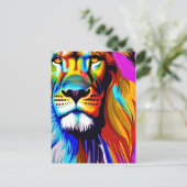 Carte Postale Lion Coloré Art Numérique | Anniversaire (Debout devant)
