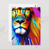 Carte Postale Lion Coloré Art Numérique | Anniversaire (Devant / Derrière)