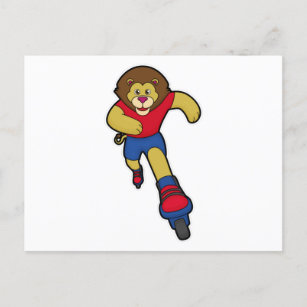 Carte Postale Lion comme patineur avec patins en ligne