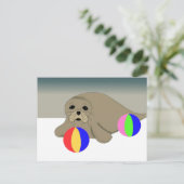 Carte Postale Lion de Mer avec Ballons de Plage (Debout devant)