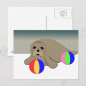 Carte Postale Lion de Mer avec Ballons de Plage (Devant / Derrière)