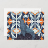 Carte Postale Lion de mer géométrique rétro-vibrant sur rocher (Devant / Derrière)