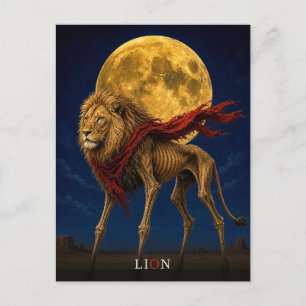 Carte Postale Lion Écharpe Rouge Gothique Surréaliste