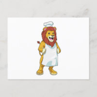 Lion en cuisinier avec chapeau de chef et tablier