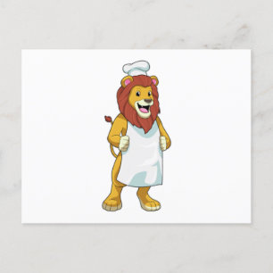 Carte Postale Lion en cuisinier avec chapeau de chef et tablier 