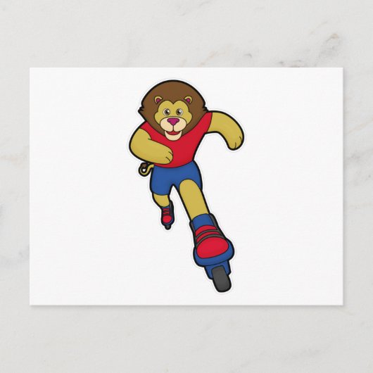 Carte Postale Lion en patineur avec des patins en ligne (Devant)