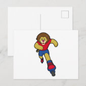 Carte Postale Lion en patineur avec des skates en ligne (Devant / Derrière)