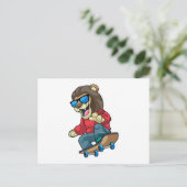 Carte Postale Lion en patineur avec planche à roulettes (Debout devant)