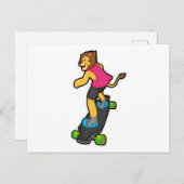 Carte Postale Lion en planche à roulettes avec skateboard (Devant / Derrière)