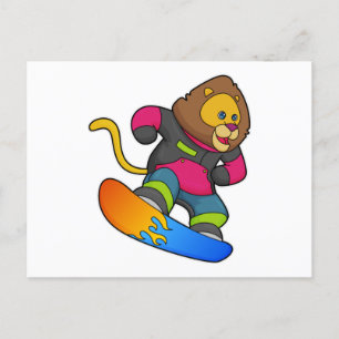 Carte Postale Lion en planchiste avec snowboard
