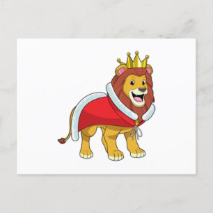 Carte Postale Lion en roi avec couronne et cape