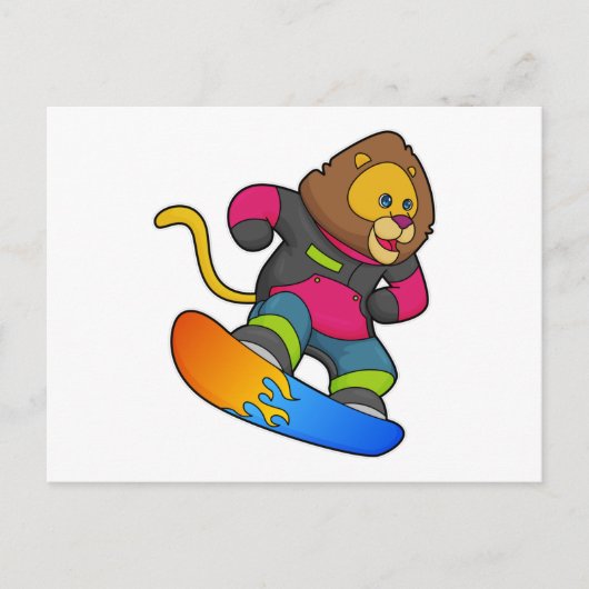 Carte Postale Lion en snowboardeur avec snowboard (Devant)