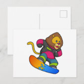 Carte Postale Lion en tant que Snowboarder avec Snowboard (Devant / Derrière)