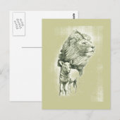 Carte postale Lion et agneau vintages (Devant / Derrière)