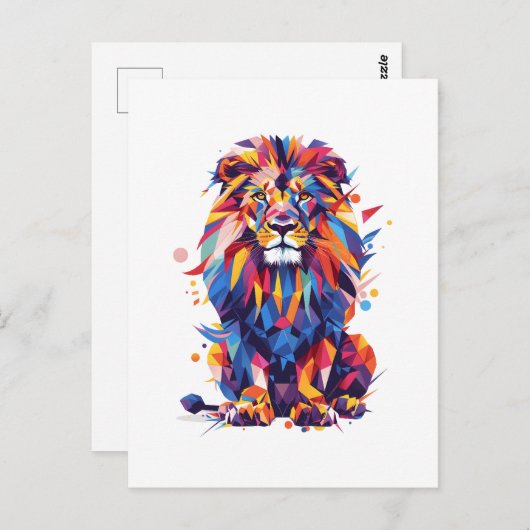 Carte Postale Lion géométrique coloré (Devant / Derrière)