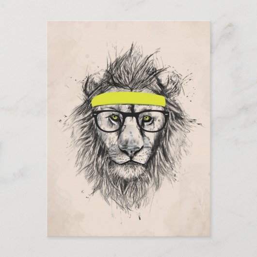 Carte Postale lion hipster (arrière - plan léger) (Devant)