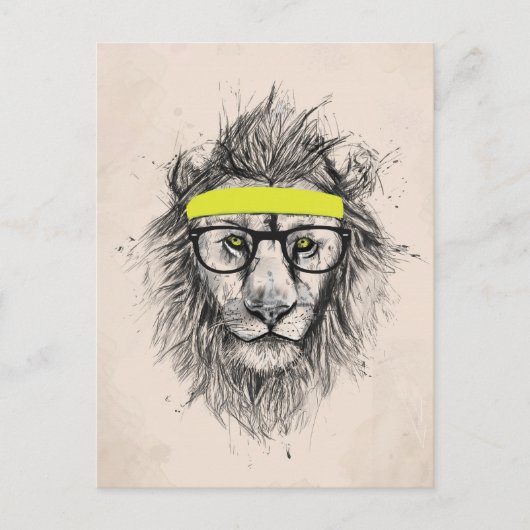 Carte Postale Lion hipster (fond clair) (Devant)