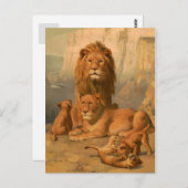 Carte Postale Lion, lionne et petits (Devant / Derrière)
