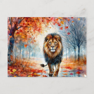 Carte Postale Lion Marcher Dans L'Aquarelle Automne