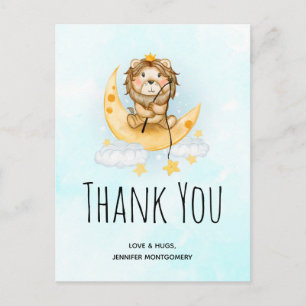 Carte Postale Lion mignon pêchant aquarelle Merci