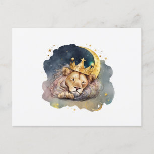 Carte Postale Lion Mignonne Roi Dormir Sur La Lune