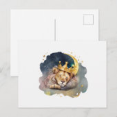 Carte Postale Lion Mignonne Roi Dormir Sur La Lune (Devant / Derrière)