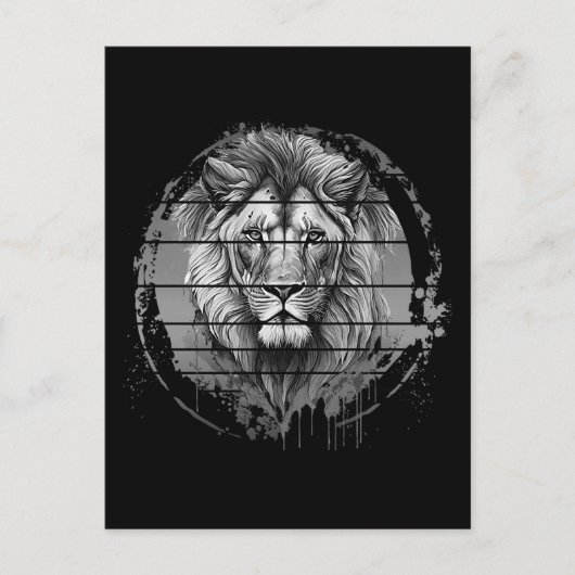 Carte Postale Lion Noir Et Blanc (Devant)