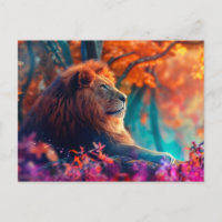 Lion royal dans un design de forêt enchantée