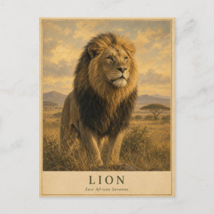 Carte Postale Lion Savane d'Afrique de l'Est VINTAGE