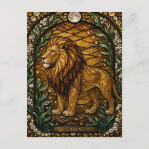 Carte Postale Lion Savane Dorée Illumina Vitrail