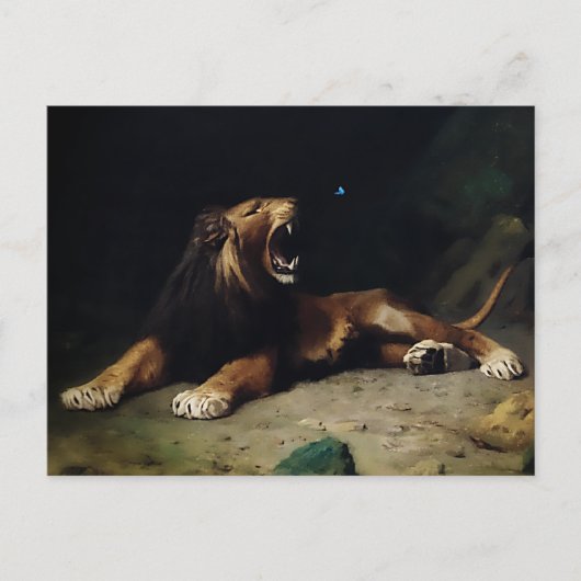 Carte Postale Lion Snapping à un papillon (Devant)