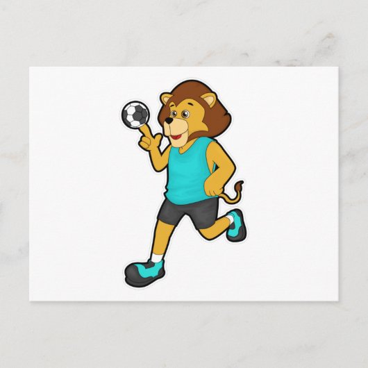 Carte Postale Lion sur Handball avec Handball (Devant)