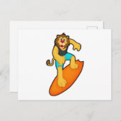 Carte Postale Lion surfeur avec planche de surf (Devant / Derrière)