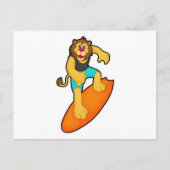 Carte Postale Lion surfeur avec planche de surf (Devant)