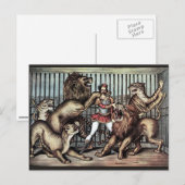 Carte Postale Lion Tamer En Cage Avec Poster Lions Circus (Devant / Derrière)