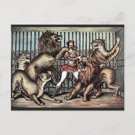 Carte Postale Lion Tamer En Cage Avec Poster Lions Circus (Devant)