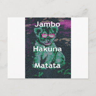 Carte Postale Lion vert avec lunettes roses "Hakuna Matata" Art