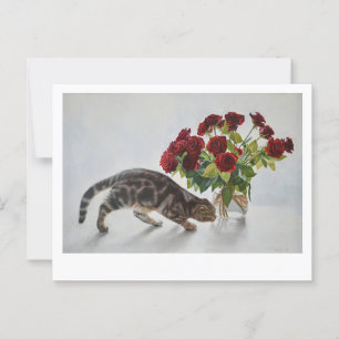 Carte Postale Lionel le Chat et les Roses - Art