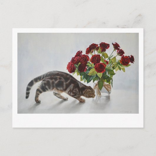 Carte Postale Lionel le Chat et les Roses - Art (Devant)