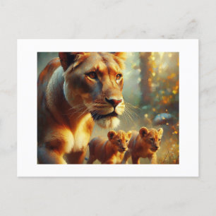 Carte Postale Lioness avec les petits,