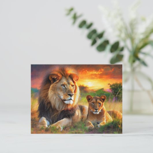 Carte Postale Lionne avec son petit (Debout devant)