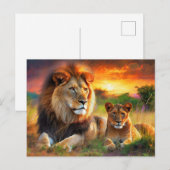 Carte Postale Lionne avec son petit (Devant / Derrière)