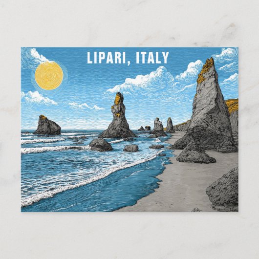 Carte Postale Lipari Italie Plage Ocean Rocks Aquarelle Voyage (Devant)