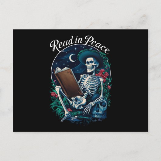 Carte Postale Lire dans Peace Skeleton Lecture Livre Lover Booki (Devant)