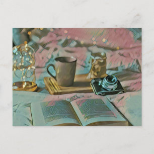 Carte Postale Lire Livres, Boire Café
